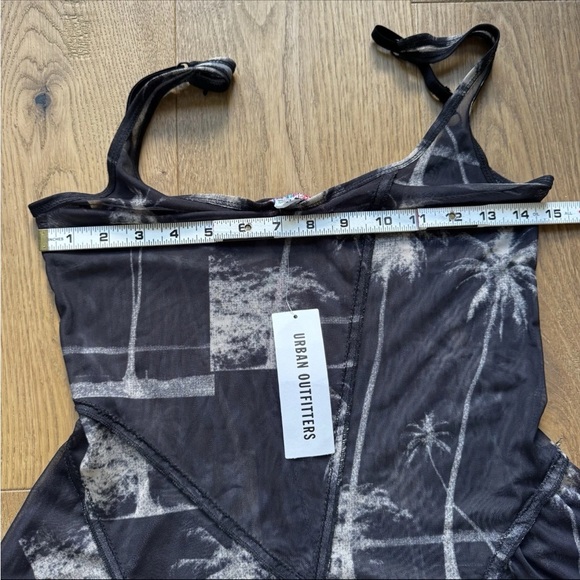 NWT Urban Outfitters Small Sheer Mesh Mini Dress Palm Tree Print Coquette Skater - Picture 5 of 7